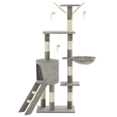 vidaXL Cat Tree | Grey | Particle board, plush, sisal | 138 cm tall | Durable 3