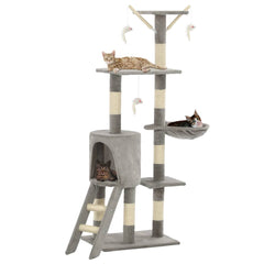 vidaXL Cat Tree | Grey | Particle board, plush, sisal | 138 cm tall | Durable 1