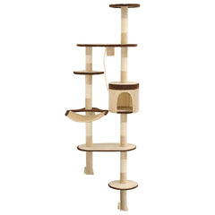 170589 vidaXL Cat Tree with Sisal Scratching Posts Wall Mounted 194 cm Beige and Brown 2