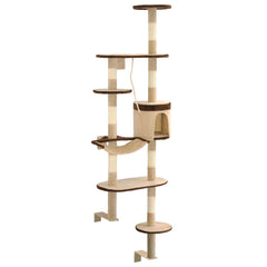 170589 vidaXL Cat Tree with Sisal Scratching Posts Wall Mounted 194 cm Beige and Brown 3