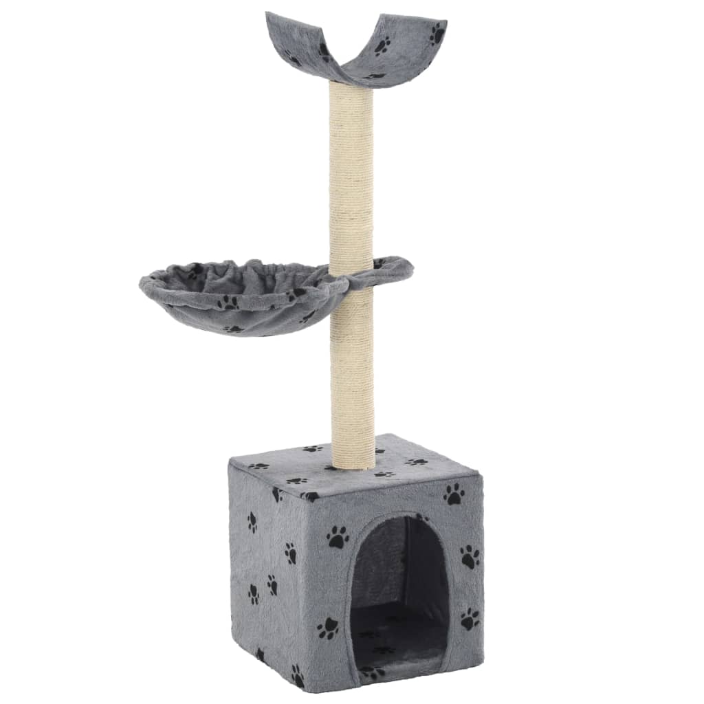 vidaXL Cat Tree | Grey with Paw Prints | Particle Board, Plush, Sisal Rope 1