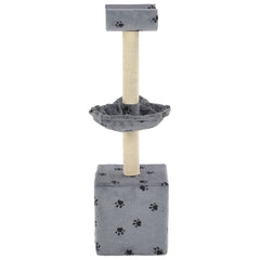 vidaXL Cat Tree | Grey with Paw Prints | Particle Board, Plush, Sisal Rope 3