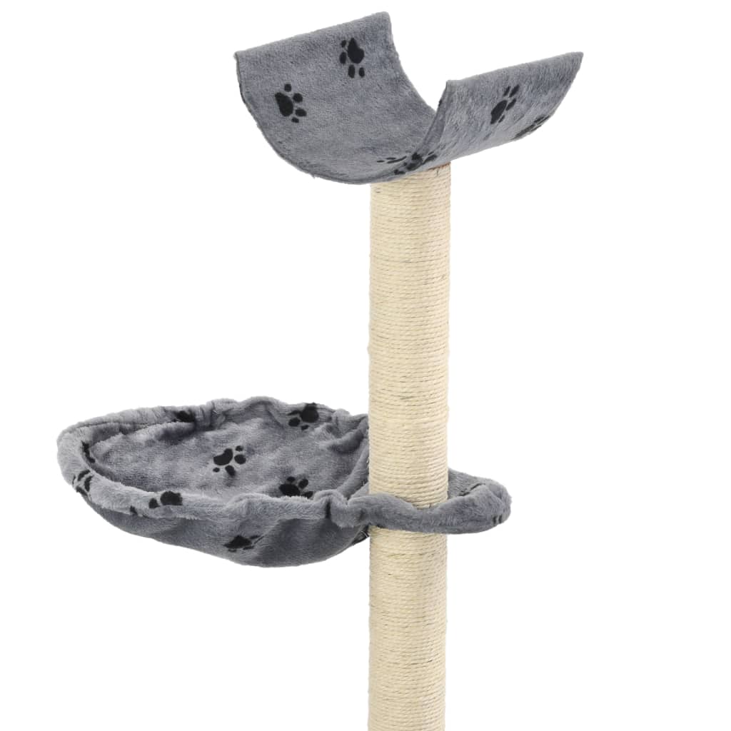 vidaXL Cat Tree | Grey with Paw Prints | Particle Board, Plush, Sisal Rope 4