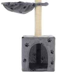 vidaXL Cat Tree | Grey with Paw Prints | Particle Board, Plush, Sisal Rope 5