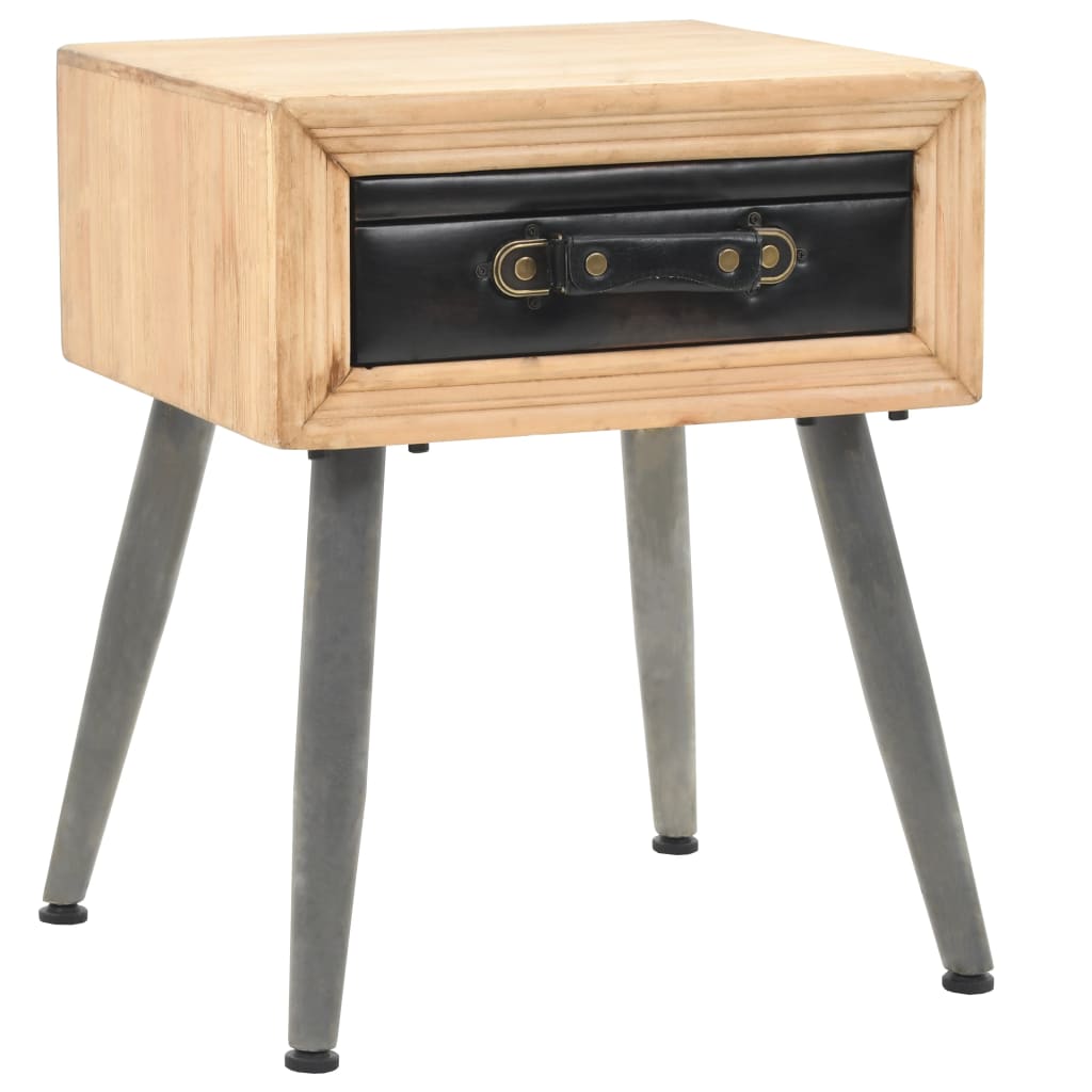vidaXL Bedside Table | Wood Brown, Black | Solid Fir Wood, MDF, PU 1