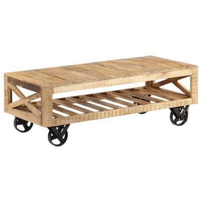 Coffee Table with Wheels Solid Mango Wood 110x50x37 cm