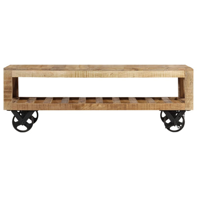 Coffee Table with Wheels Solid Mango Wood 110x50x37 cm