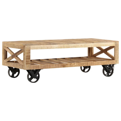 Coffee Table with Wheels Solid Mango Wood 110x50x37 cm