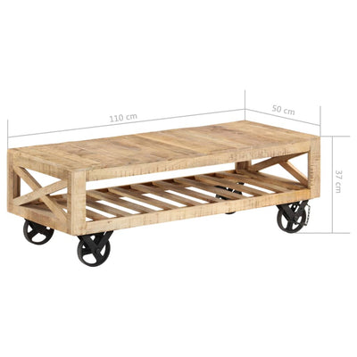 Coffee Table with Wheels Solid Mango Wood 110x50x37 cm