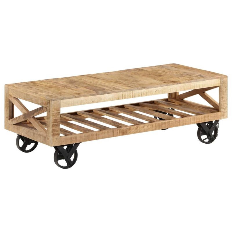 Coffee Table with Wheels Solid Mango Wood 110x50x37 cm