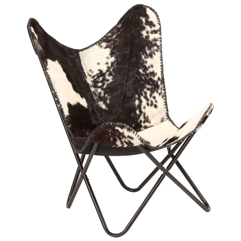 Butterfly Chair Black and White Genuine Goat Leather