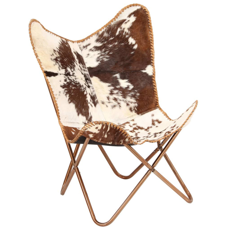 Butterfly Chair Brown and White Genuine Goat Leather