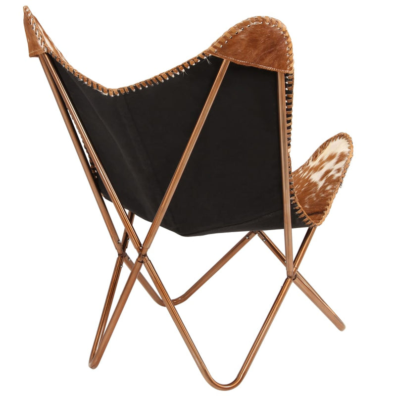 Butterfly Chair Brown and White Genuine Goat Leather