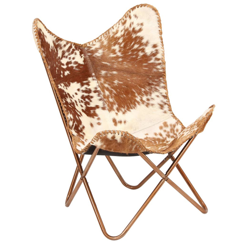 Butterfly Chair Brown and White Genuine Goat Leather