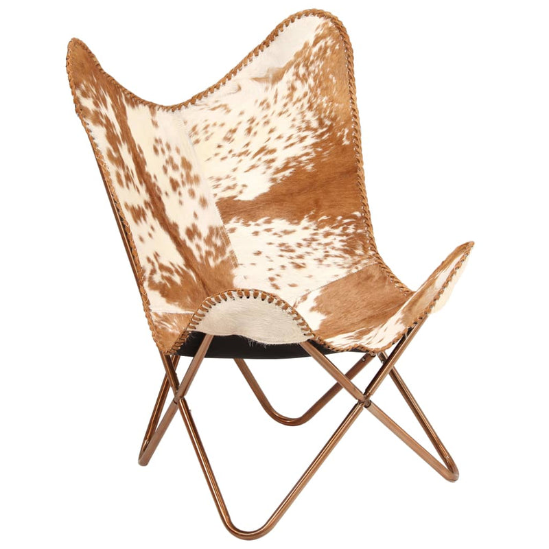 Butterfly Chair Brown and White Genuine Goat Leather