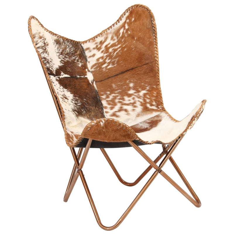 Butterfly Chair Brown and White Genuine Goat Leather