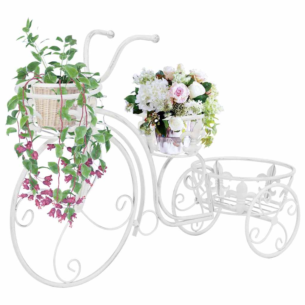 vidaXL Plant Stand | Antique white | Metal | Medium | Decorative Inlays 1