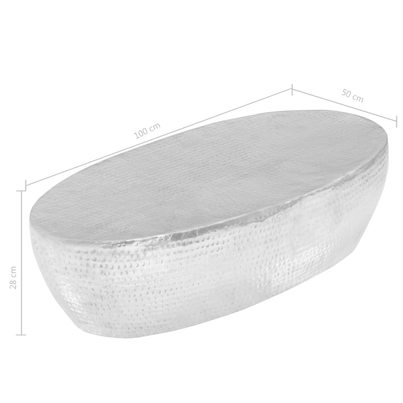 Coffee Table Hammered Silver 100x50x28 cm Aluminium