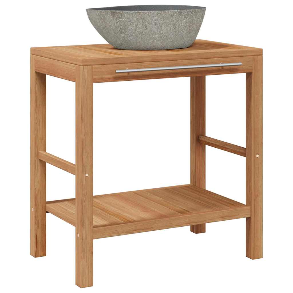 246496 vidaXL Bathroom Vanity Cabinet Solid Teak with Riverstone Sink 2