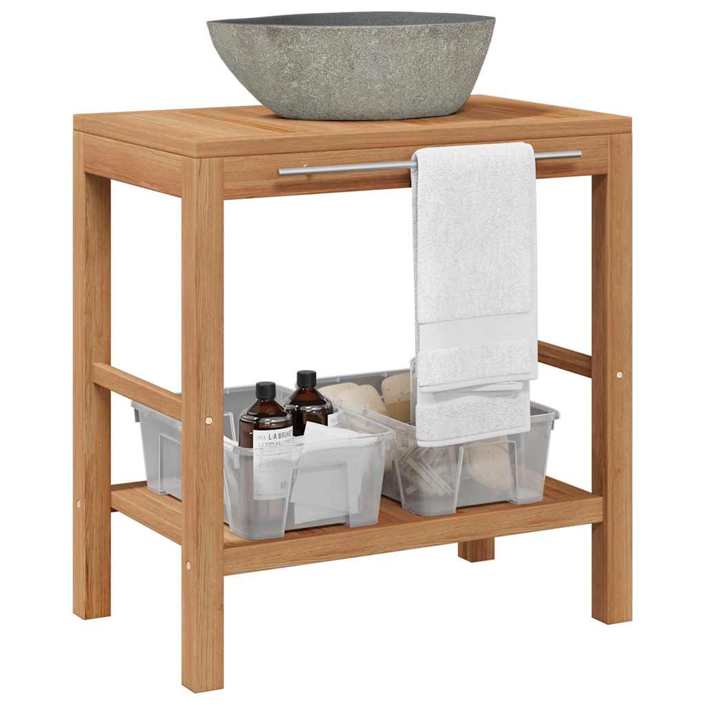 246496 vidaXL Bathroom Vanity Cabinet Solid Teak with Riverstone Sink 1