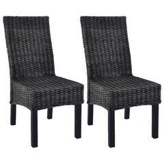 vidaXL Dining Chairs 2 pcs Black Kubu Rattan and Mahogany Wood 1