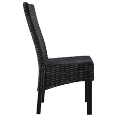vidaXL Dining Chairs 2 pcs Black Kubu Rattan and Mahogany Wood 2