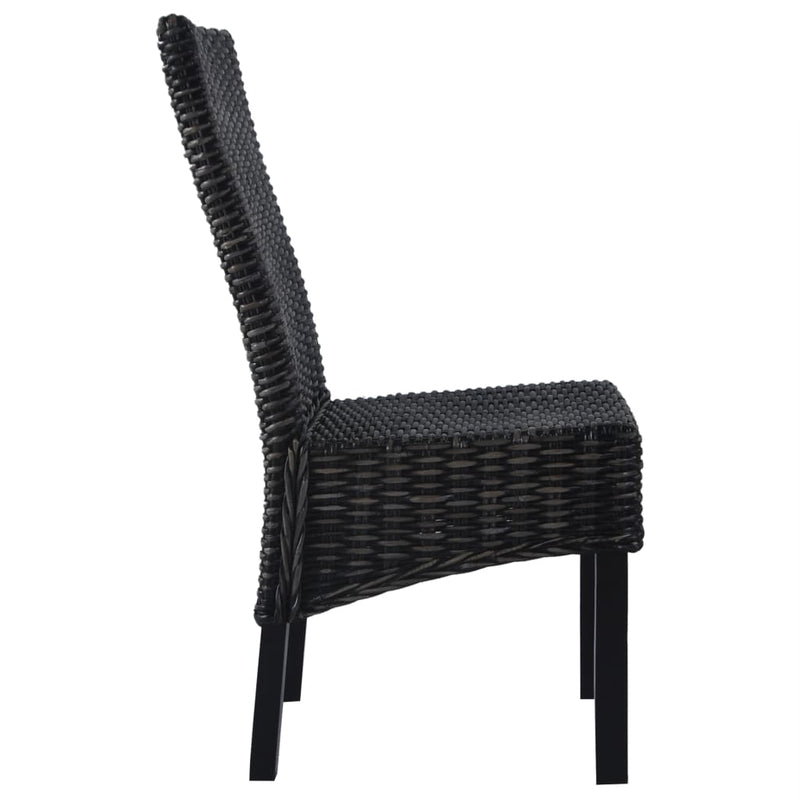 Dining Chairs 2 pcs Black Kubu Rattan and Mango Wood