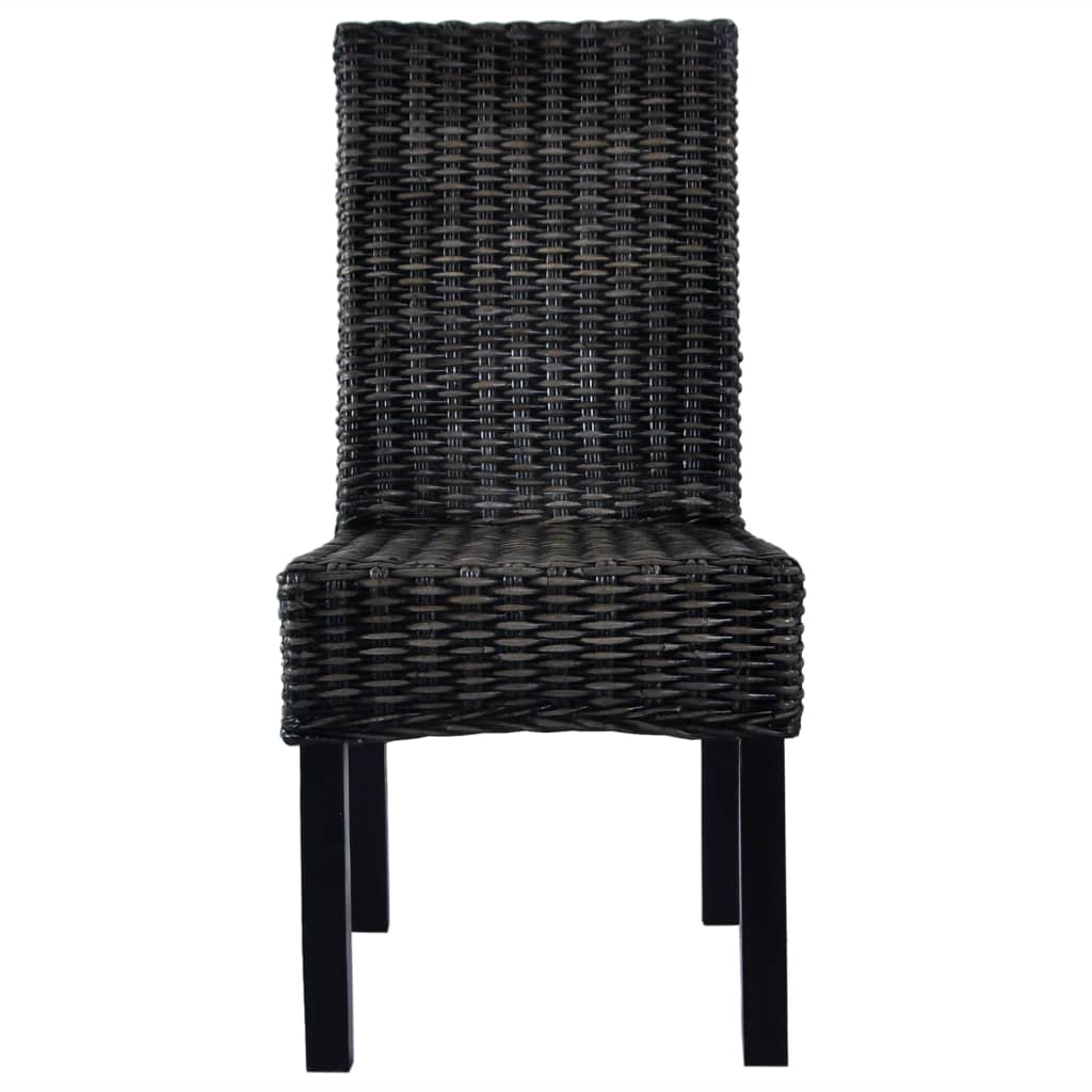 vidaXL Dining Chairs 2 pcs Black Kubu Rattan and Mahogany Wood 3