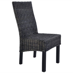 vidaXL Dining Chairs 2 pcs Black Kubu Rattan and Mahogany Wood 4