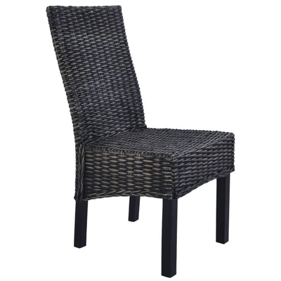 Dining Chairs 2 pcs Black Kubu Rattan and Mango Wood