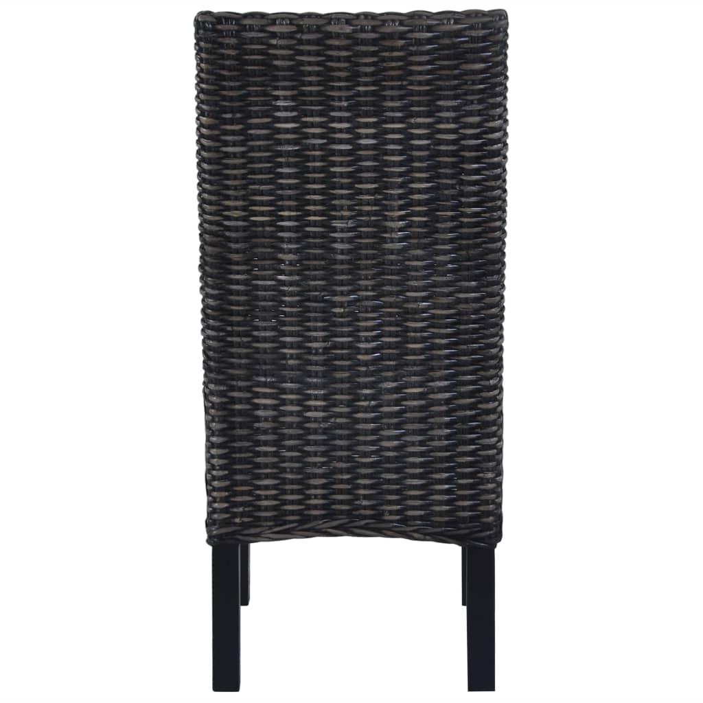 vidaXL Dining Chairs 2 pcs Black Kubu Rattan and Mahogany Wood 5