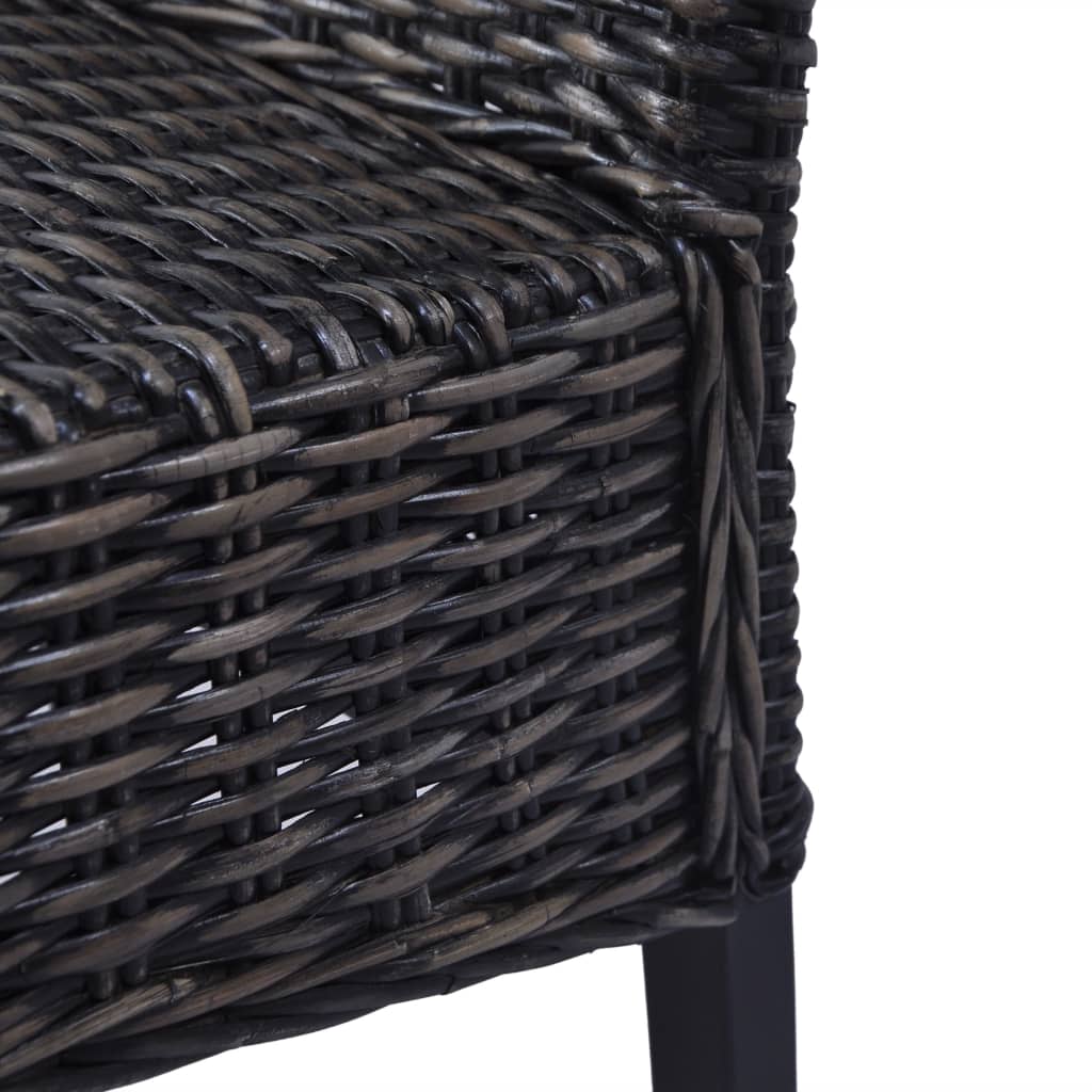 vidaXL Dining Chairs 2 pcs Black Kubu Rattan and Mahogany Wood 6