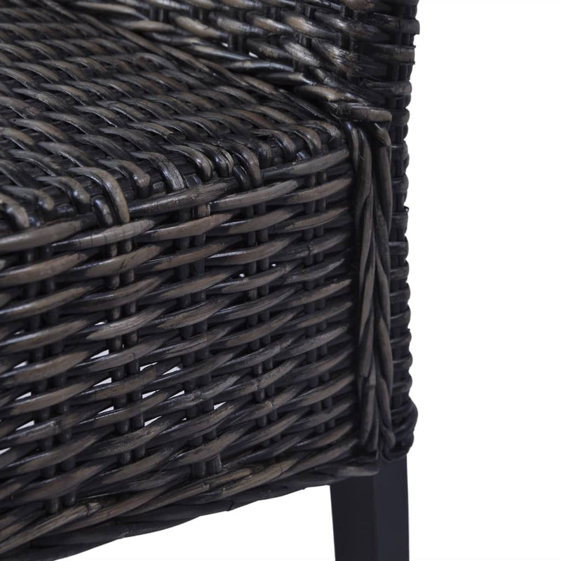 Dining Chairs 2 pcs Black Kubu Rattan and Mango Wood