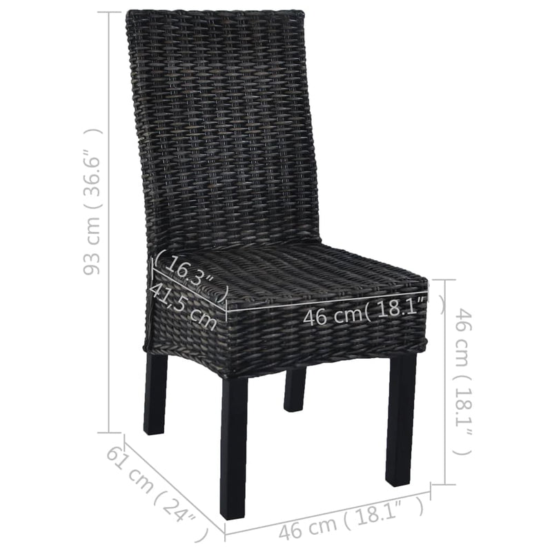 Dining Chairs 2 pcs Black Kubu Rattan and Mango Wood