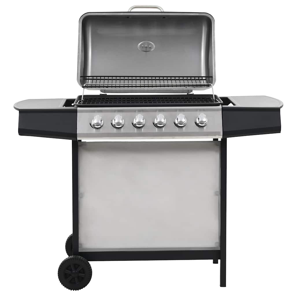 Gas BBQ Grill with 6 Cooking Zones Steel Silver and black