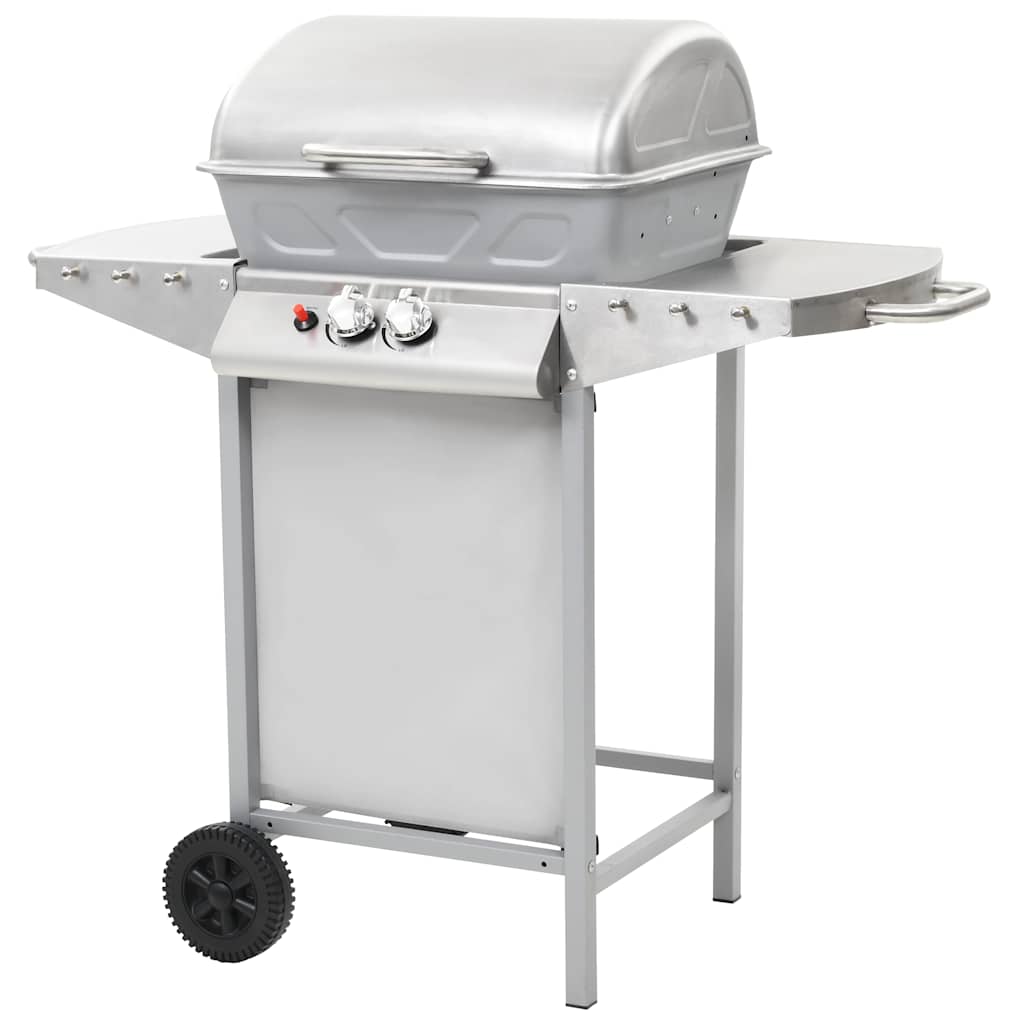 vidaXL Gas BBQ Grill with 2 Cooking Zones Silver Stainless Steel 2
