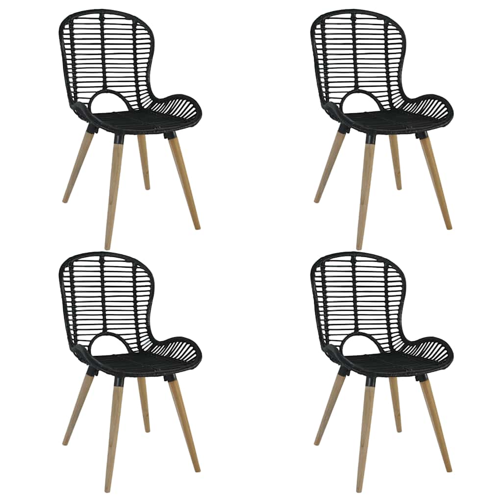 vidaXL Dining Chairs 4 pcs Black Natural Rattan 1