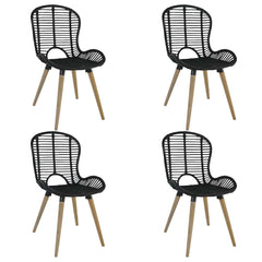 vidaXL Dining Chairs 4 pcs Black Natural Rattan 1