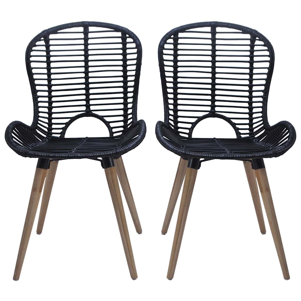 vidaXL Dining Chairs 4 pcs Black Natural Rattan 2