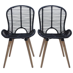 vidaXL Dining Chairs 4 pcs Black Natural Rattan 2