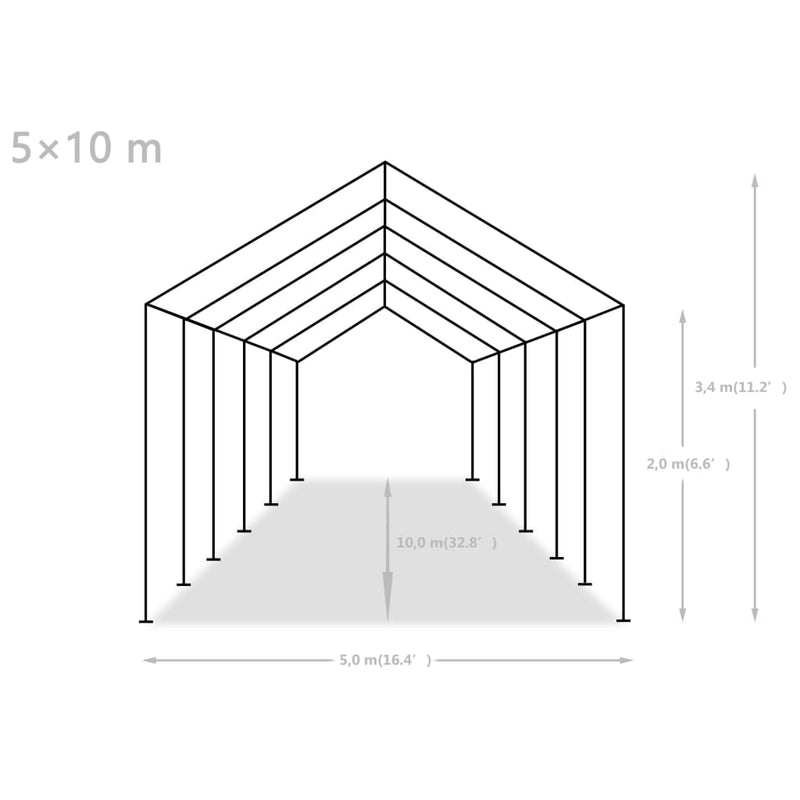 Party Tent PE 5x10 m Grey