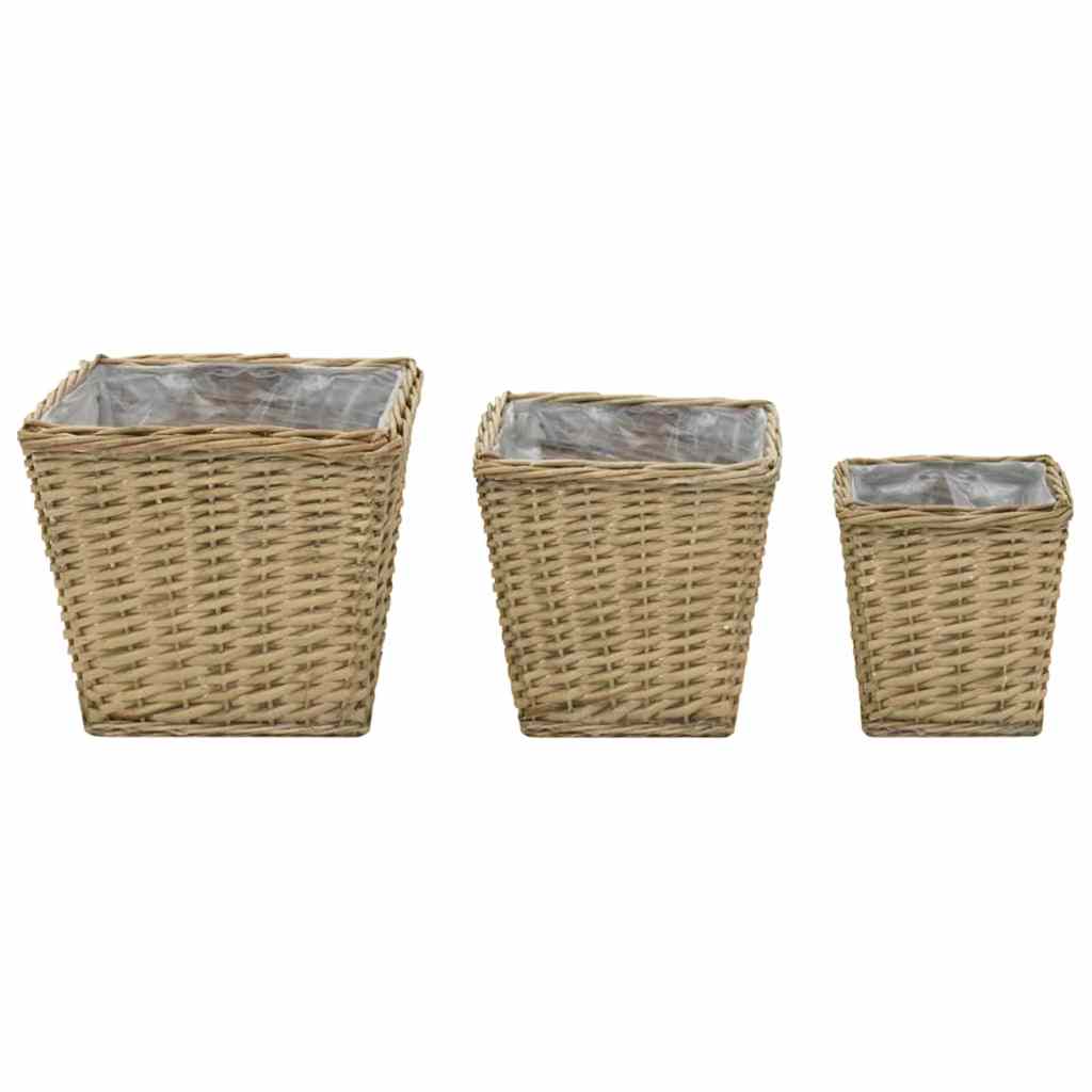 vidaXL Raised Bed | Set of 3 | Brown | Wicker with PE lining | Small | Planters 2