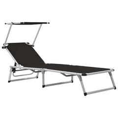 vidaXL Folding Sun Lounger with Roof Aluminium and Textilene Black 1