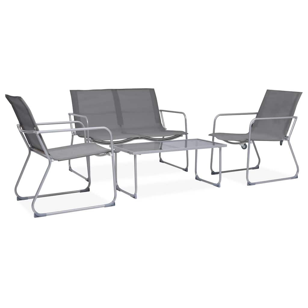 44351 vidaXL 4 Piece Garden Lounge Set Fabric & Steel Grey 1