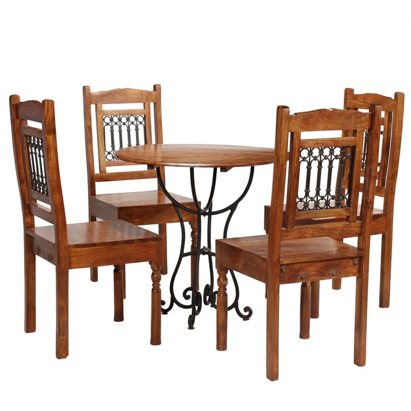 Dining Table Set 5 Piece Solid Acacia Wood with Sheesham Finish