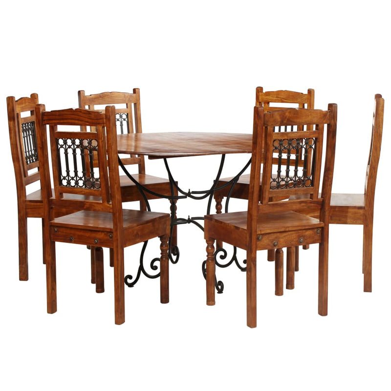 Dining Table Set 7 Piece Solid Acacia Wood with Sheesham Finish