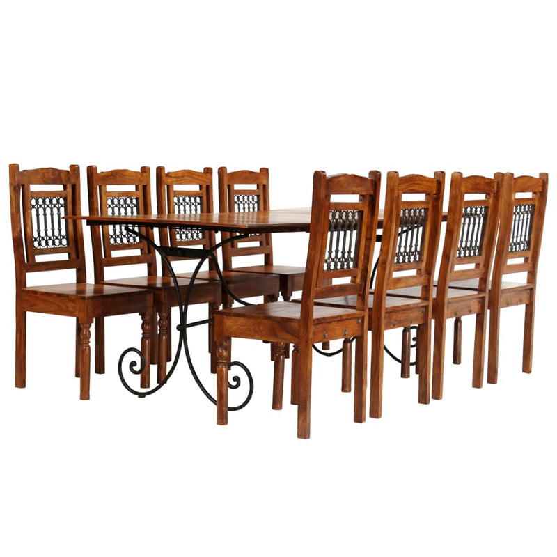 Dining Table Set 9 Piece Solid Acacia Wood with Sheesham Finish