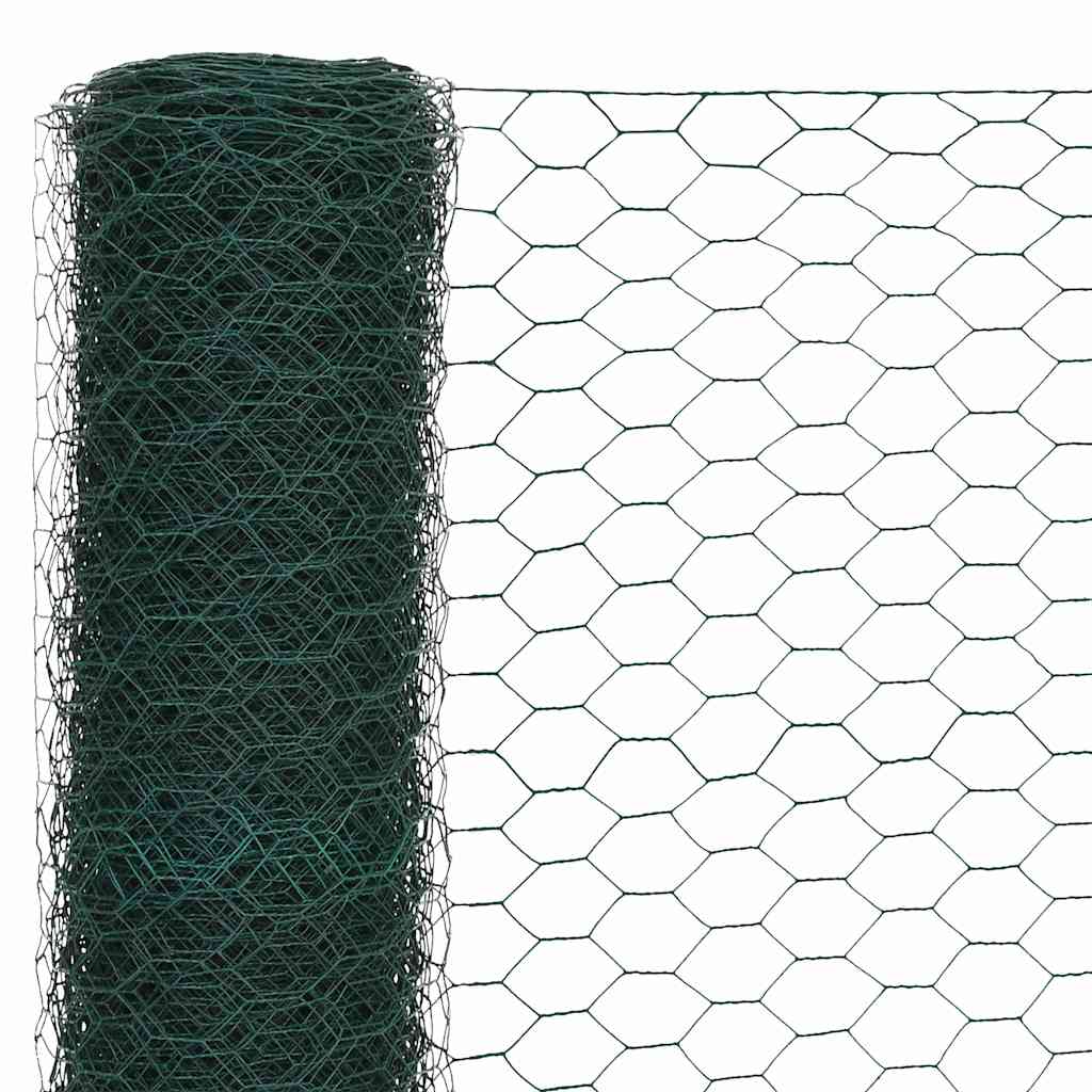 vidaXL Chicken Wire Fence Steel with PVC Coating 25x1.2 m Green 3