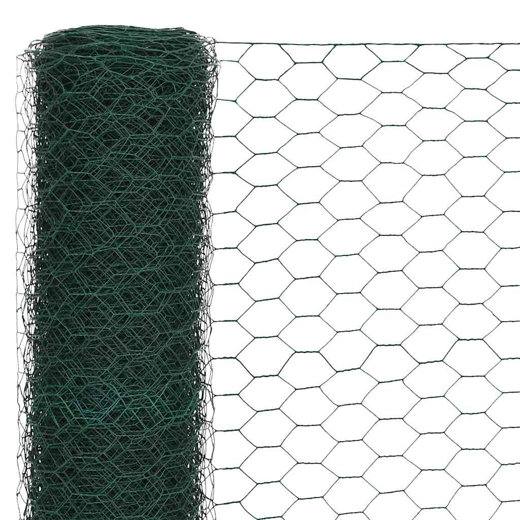 vidaXL Chicken Wire Fence Steel with PVC Coating 25x1.2 m Green 3