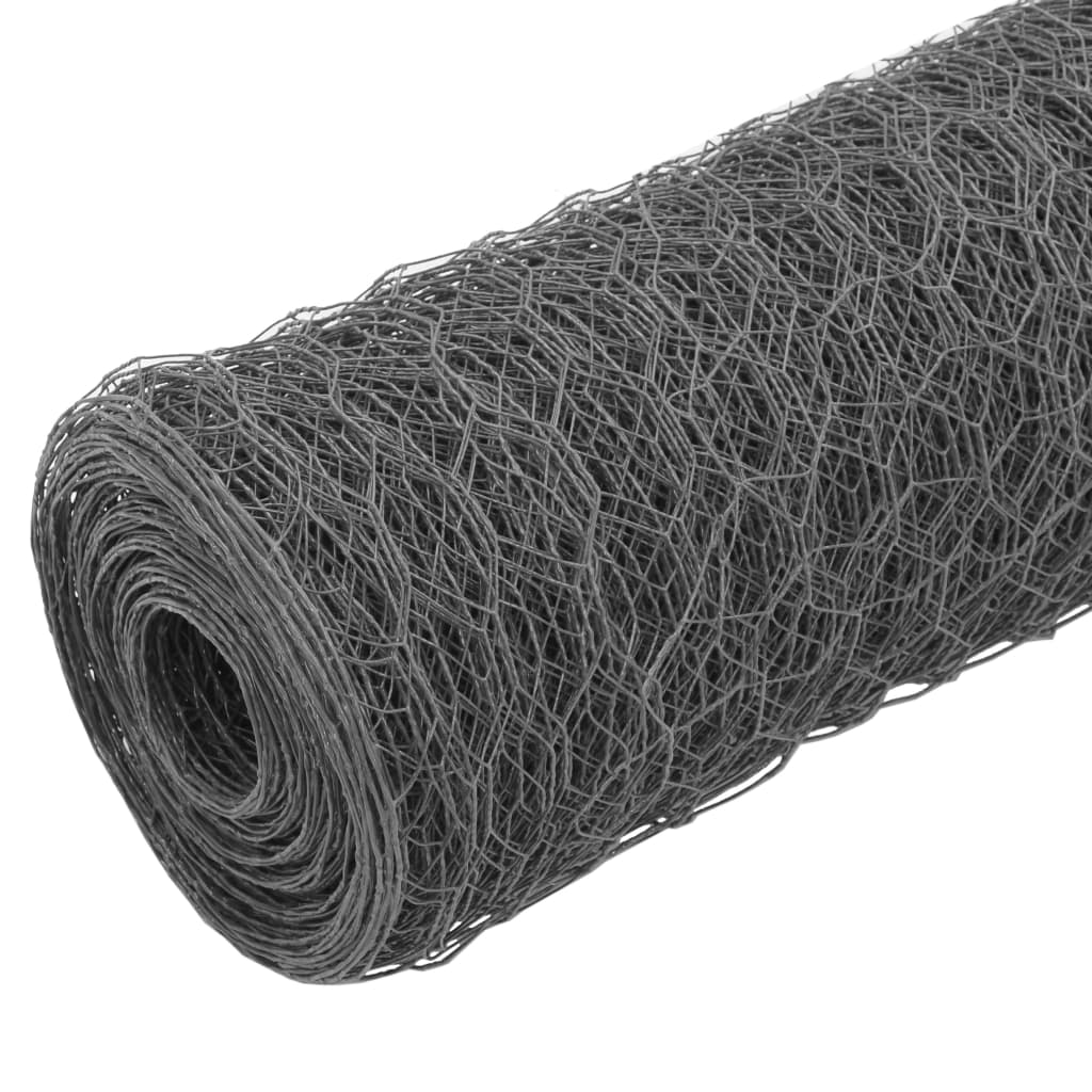 vidaXL Chicken Wire Fence Steel with PVC Coating 25x1.5 m Grey 2